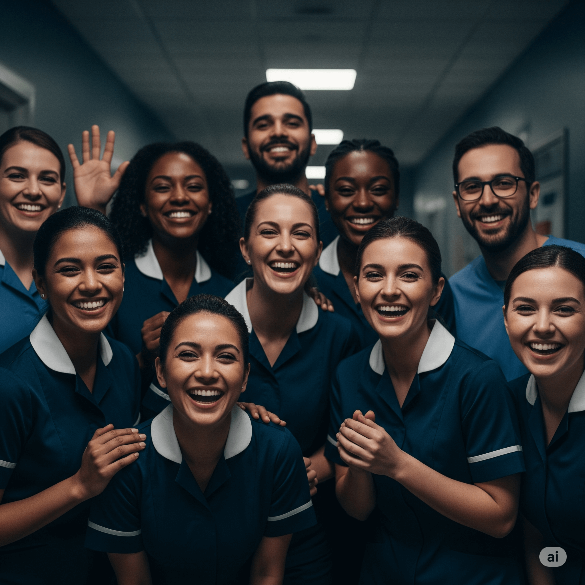 A team of healthcare professionals collaborating in a focused, ambient setting
